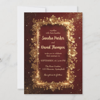Invitation Elegant Burgundy & Gold Floral Frame Wedding 