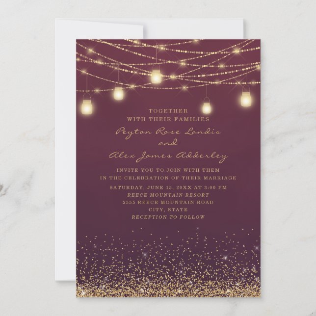 Invitation Élégant Burgundy Gold Parties scintillant String M (Devant)