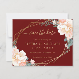 Invitation Élégant Burgundy Peach Gold Floral Enregistrer la 