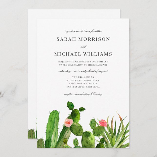 Invitation Elegant cactus | Wedding Invite (Devant / Derrière)
