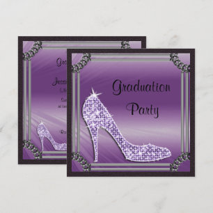 Invitation Élégant cadre argenté chaussure à talon haut lilac