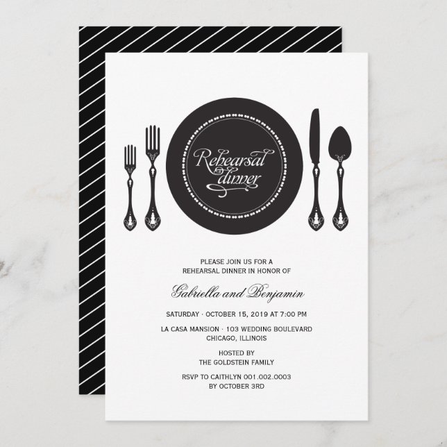 Invitation Elégant Cadre Cadre Mariage Répétition Dîner (Devant / Derrière)