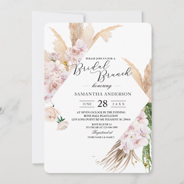 Invitation Elégant cadre de beauté Orchidées & Pampas (Devant)