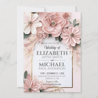 Invitation Elégant cadre de découpage papier Mariage floral P