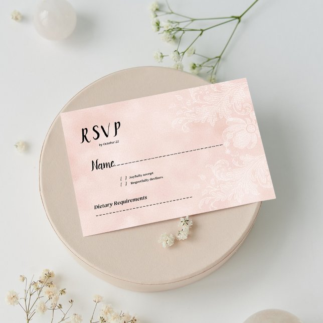 Invitation Elégant cadre de dentelle de fleur blanche pêche R (Elegant peach white flower lace frame RSVP)