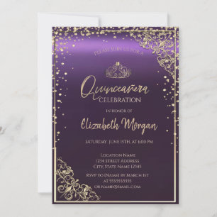 Invitation Elégant cadre de diamants pourpre Quinceañera