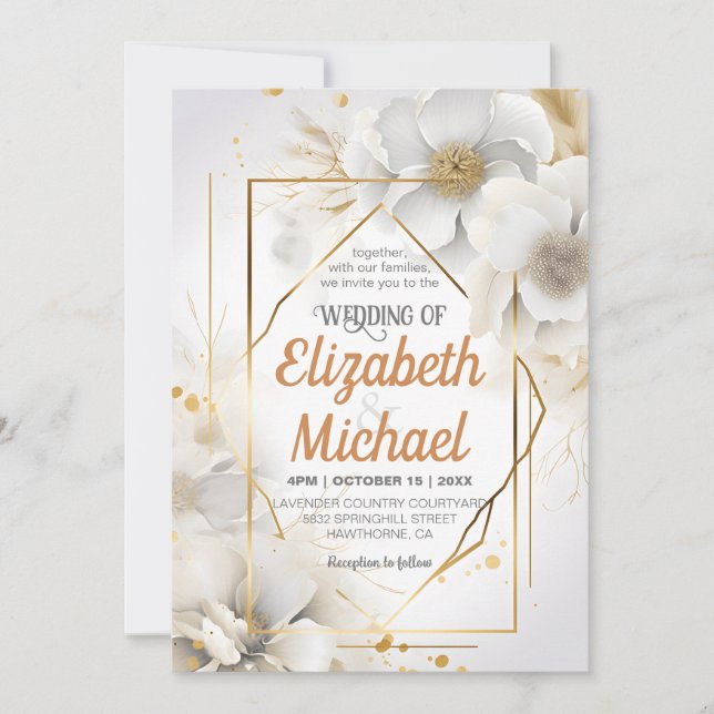 Invitation Elégant cadre de Mariage d'aquarelle blanche (Devant)