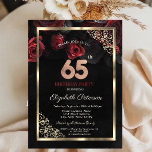 Invitation Elégant cadre de roses rouges Noir 65e anniversair
