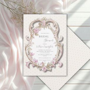 Invitation Élégant cadre doré floral rose pour Baby Shower