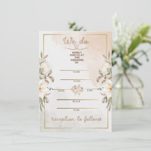Invitation Élégant cadre doré minimal aquarelle beige floral