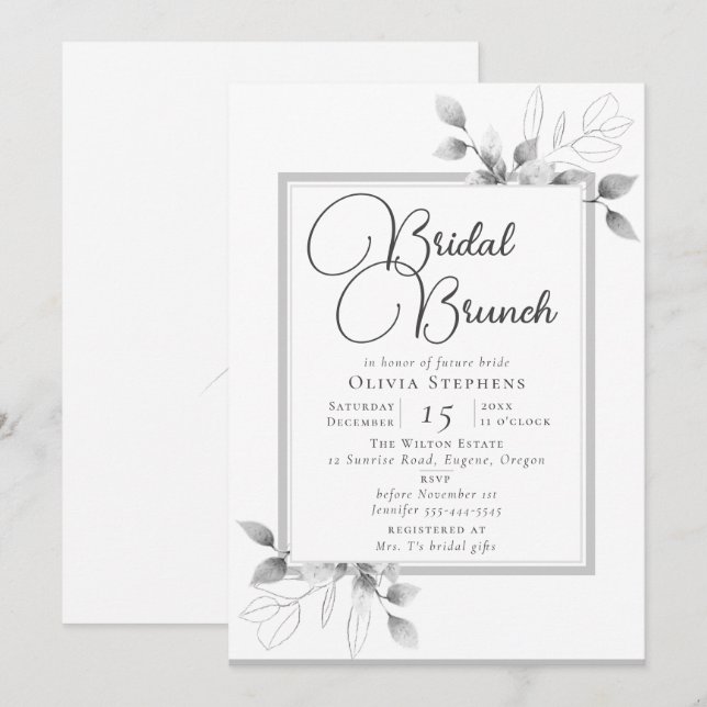 Invitation Elégant cadre Eucalyptus Bridal Brunch Douche (Devant / Derrière)