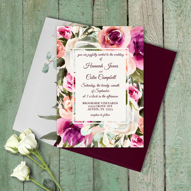 Invitation Elégant Cadre Floral Rose Blush Purple Peach Blanc (Créateur téléchargé)