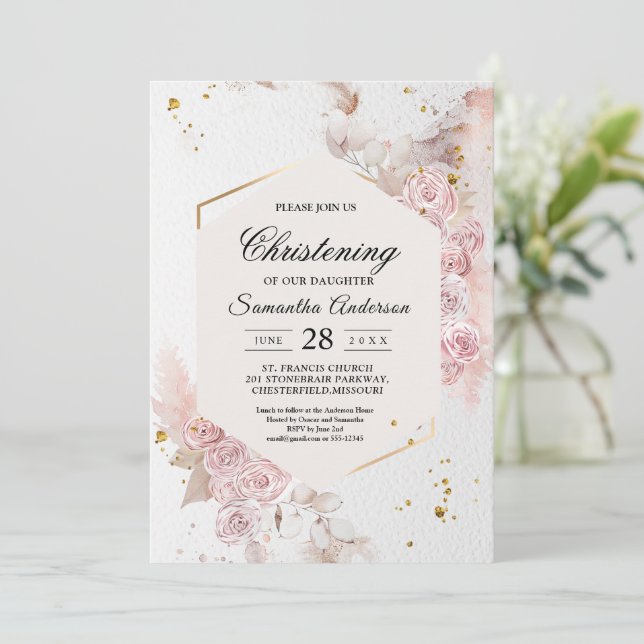 Invitation Elégant cadre floral rose pastel Fancy (Debout devant)