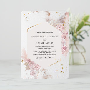 Invitation Elégant cadre floral rose pastel Fancy