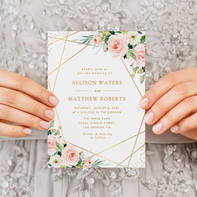 Invitation élégant cadre géométrique mariage floral rose pâle (Créateur téléchargé)