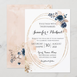 Invitation Elégant cadre géométrique moderne rond or cadre Fl