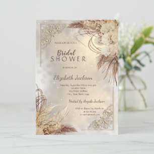 Invitation Elégant cadre or Boho Flowers Fête des mariées