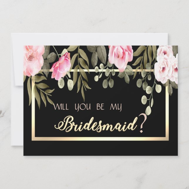 Invitation Elégant cadre Or Floral Bridesmaid Card (Devant)