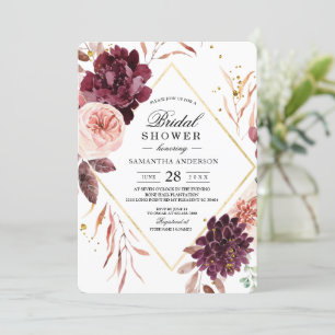 Invitation Elégant cadre Or Floral Rouge & Rose