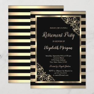 Invitation Élégant cadre or floral Striped Retraite