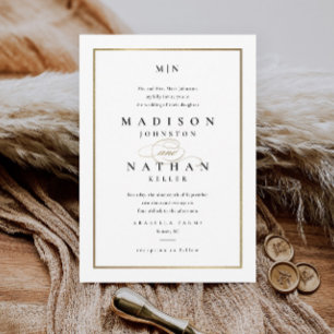 Invitation Elégant cadre or noir et blanc Mariage