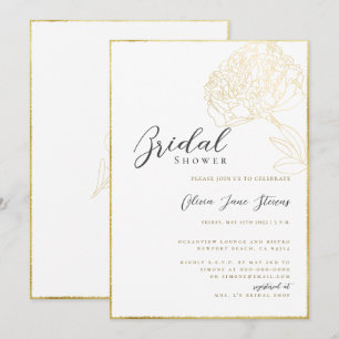 Invitation Elégant cadre or Peony croquis Boho Fête des marié