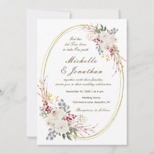 Invitation Élégant cadre or Rose blanche Mariage chrétien