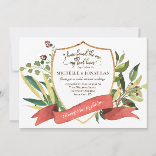 Invitation Elégant cadre or verdure Mariage chrétien