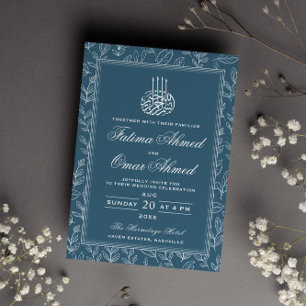 Invitation Elégant cadre Ornate Bleu islamique Mariage musulm