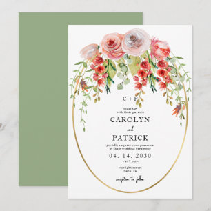Invitation Elégant cadre ovale or Jardin Mariage floral