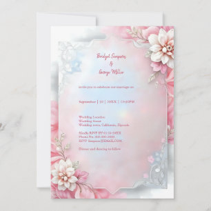 Invitation Elégant cadre rose floral douce Pastel mariage lum