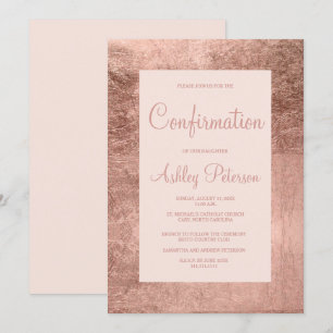 Invitation Elégant cadre rose or rose pâle confirmation