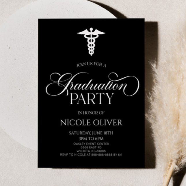Invitation Élégant Caduceus Médicale Graduation (Créateur téléchargé)