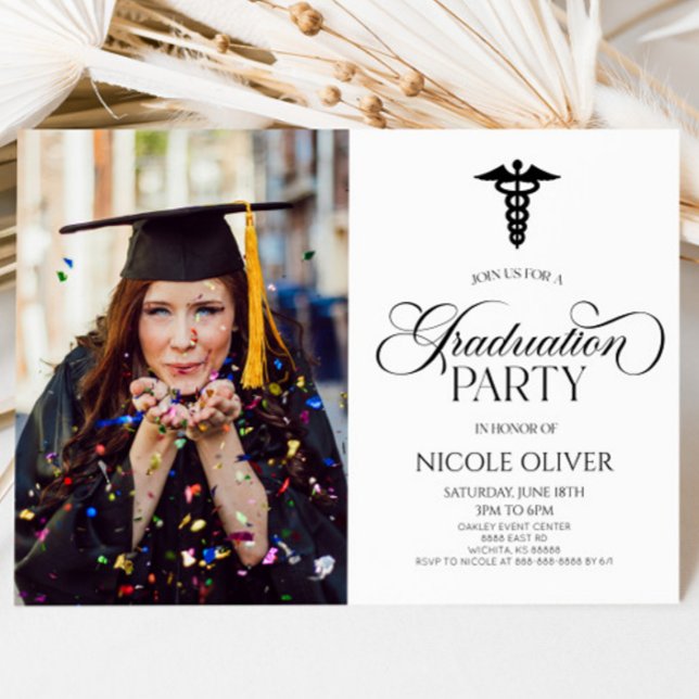 Invitation Élégant Caduceus Médicale personnalisé Graduation  (Créateur téléchargé)