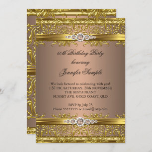 Invitation Elégant café Brown or Damask Diamond Anniversaire