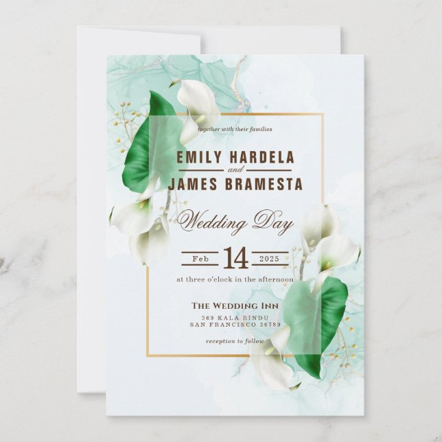 Invitation Elégant Cala Lily Mariage (Devant)