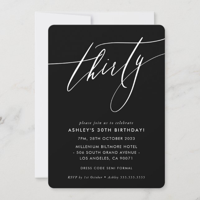 Invitation ELEGANT Calligraphie chic élégant 30e anniversaire (Devant)