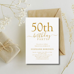 Invitation Élégant Calligraphie Moderne Or 50e Anniversaire