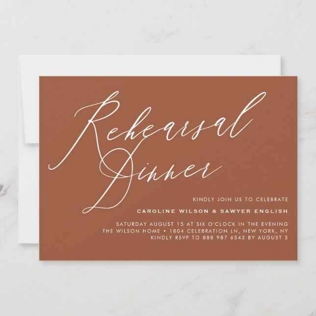 Invitation Élégant Calligraphie Terracotta Repétition Dîner (Devant)