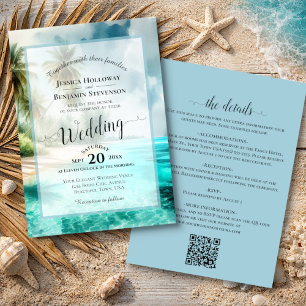 Invitation Élégant Calligraphie Tropicale Plage QR Code Maria