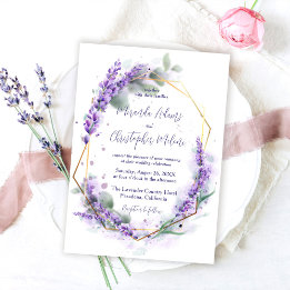 Invitation Elegant Calligraphy Purple Lavender Floral Wedding