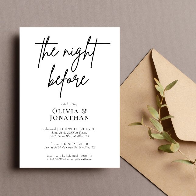 Invitation Elegant Calligraphy Rehearsal Dinner Night Before (Créateur téléchargé)