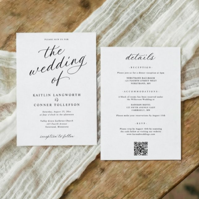 Invitation Elegant Calligraphy Script All in One Wedding (Modern black and white wedding invitations with elegant calligraphy and classic script)