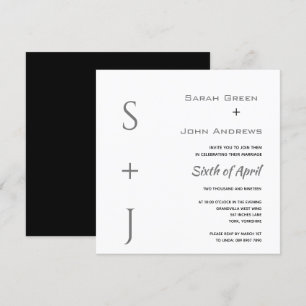Invitation Élégant Carré Mariage blanc noir gris