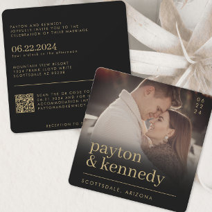 Invitation Élégant Carré simple et élégant noir et or chic