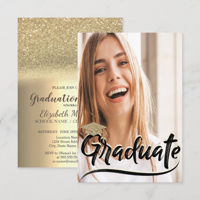 Invitation Elégant Casquette de Parties scintillant d'or, Par (Devant / Derrière)