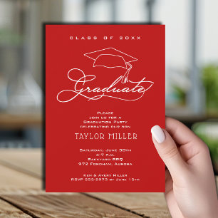 Invitation Élégant Casquette Grad Scarlet Graduation