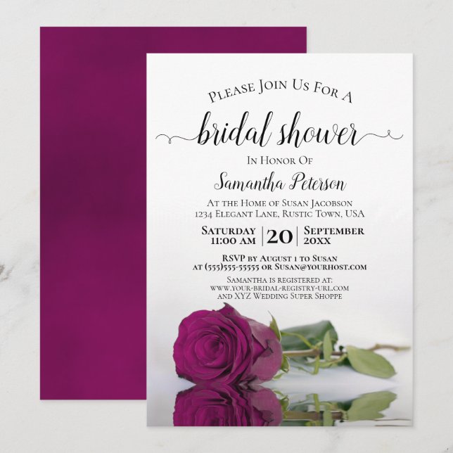 Invitation Elégant Cassis romantique Purple Rose Fête des mar (Devant / Derrière)