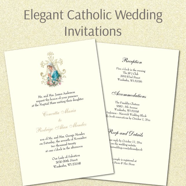 Invitation Élégant catholique Bienheureux Mary Floral Mariage (Créateur téléchargé)