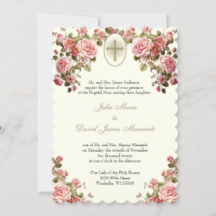 Invitation Élégant catholique Mariage floral et réception